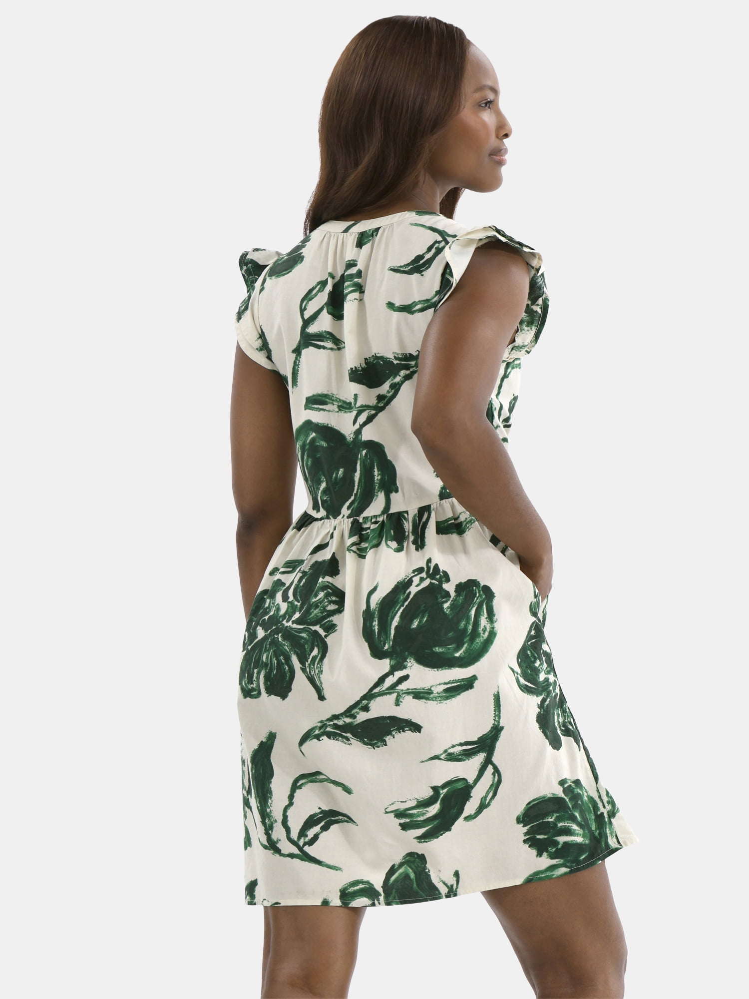 Time and Tru Women's Mini Dress with Flutter Sleeves, Sizes XS-XXXL