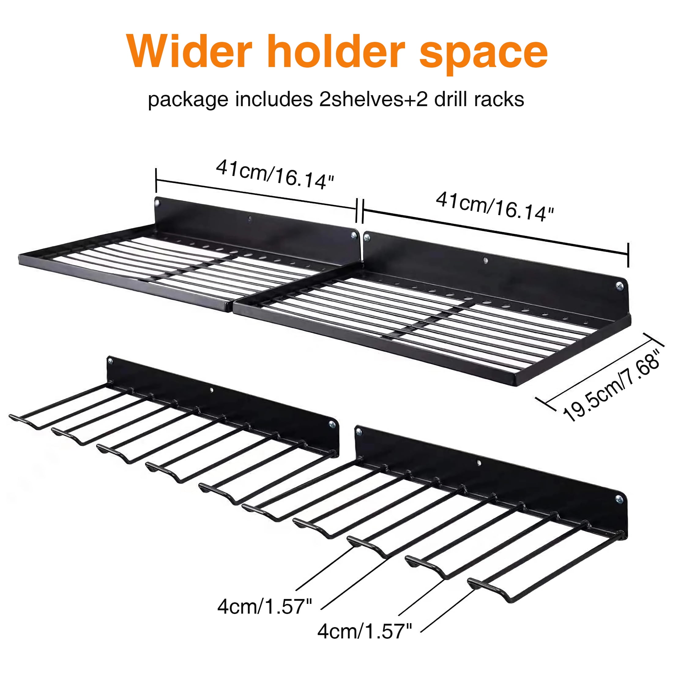 ORFELD Power Tool Organizer with Charging Station, Drill Holder, Wall Mount, Garage Storage Shelves, Heavy Duty Pegboard Wall Organizer Set, Solid Metal, Black, 2 Pack, 4 Set