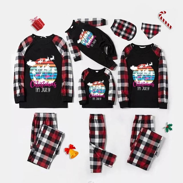 Pijamas familiares navideños a juego, conjuntos de pijamas de manga larga, árbol de Julio, negro