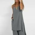 thumbnail image 6 of OGLCCG Womens Cotton Linen Two Piece Sets Summer Loose Fit Beach Vacation Outfits Casual Sleeveless Spaghetti Strap Tank Top and Pants Sets, 6 of 7