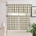 thumbnail image 2 of 3 Piece Kitchen Curtains and Valances Set Linen Buffalo Check Cafe Curtains 36 Inch Length Retro Black Lines Grid Pattern Valance & Tier Curtain for Living Room Bedroom Small Window 54"x18"+27"x36"*2, 2 of 6