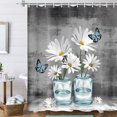 thumbnail image 2 of Rustic Farmhouse Floral Shower Curtain Set Grey Gray Teal Flowers Fabric Bath Curtain Butterfly Daisy American Country Wooden Farm Style wiht 12PCS Hooks 72×72IN Turquoise, 2 of 2