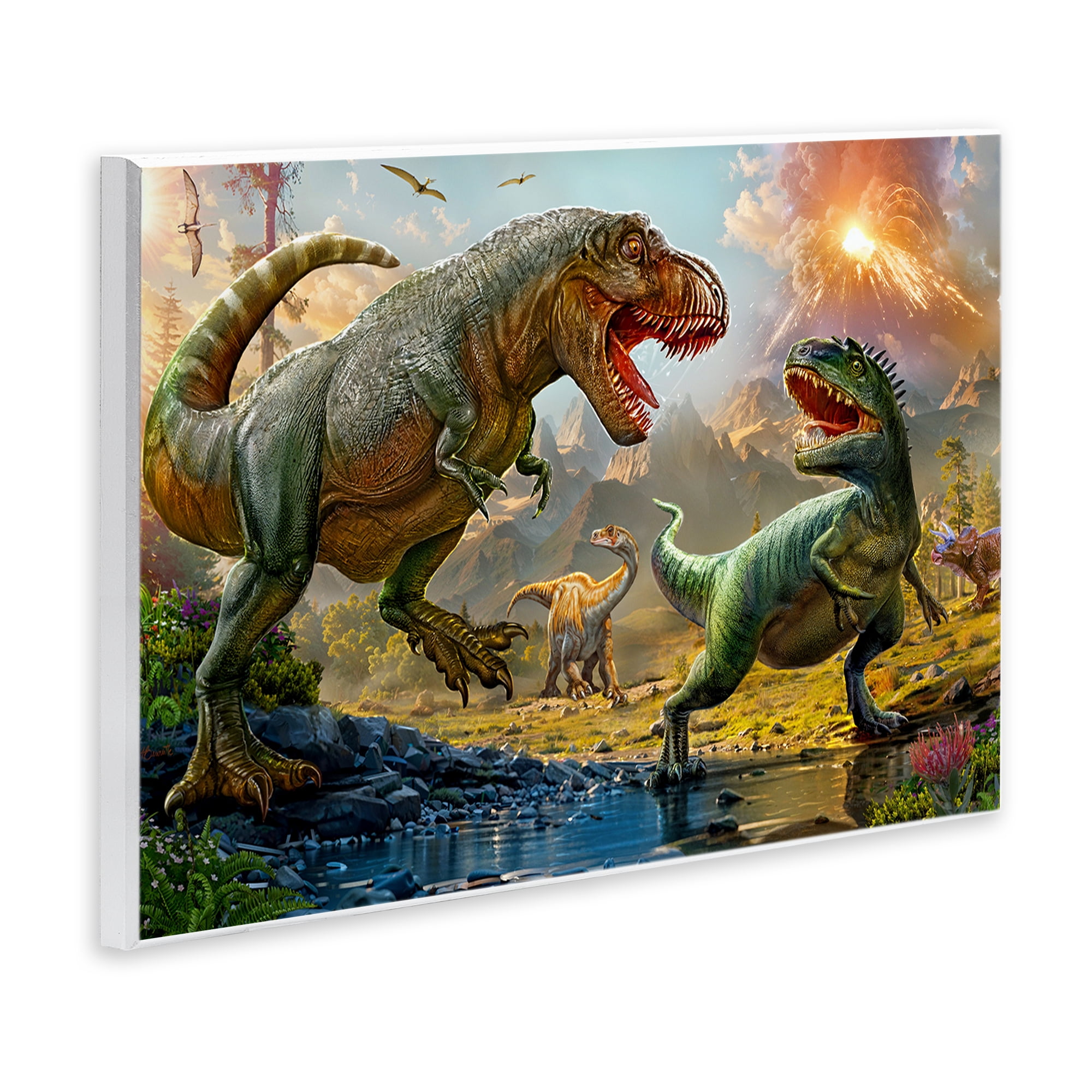 Stupell Industries T-Rex Encounter at Riverbank Wall Plaque Art, design by Henriette Chinaglia