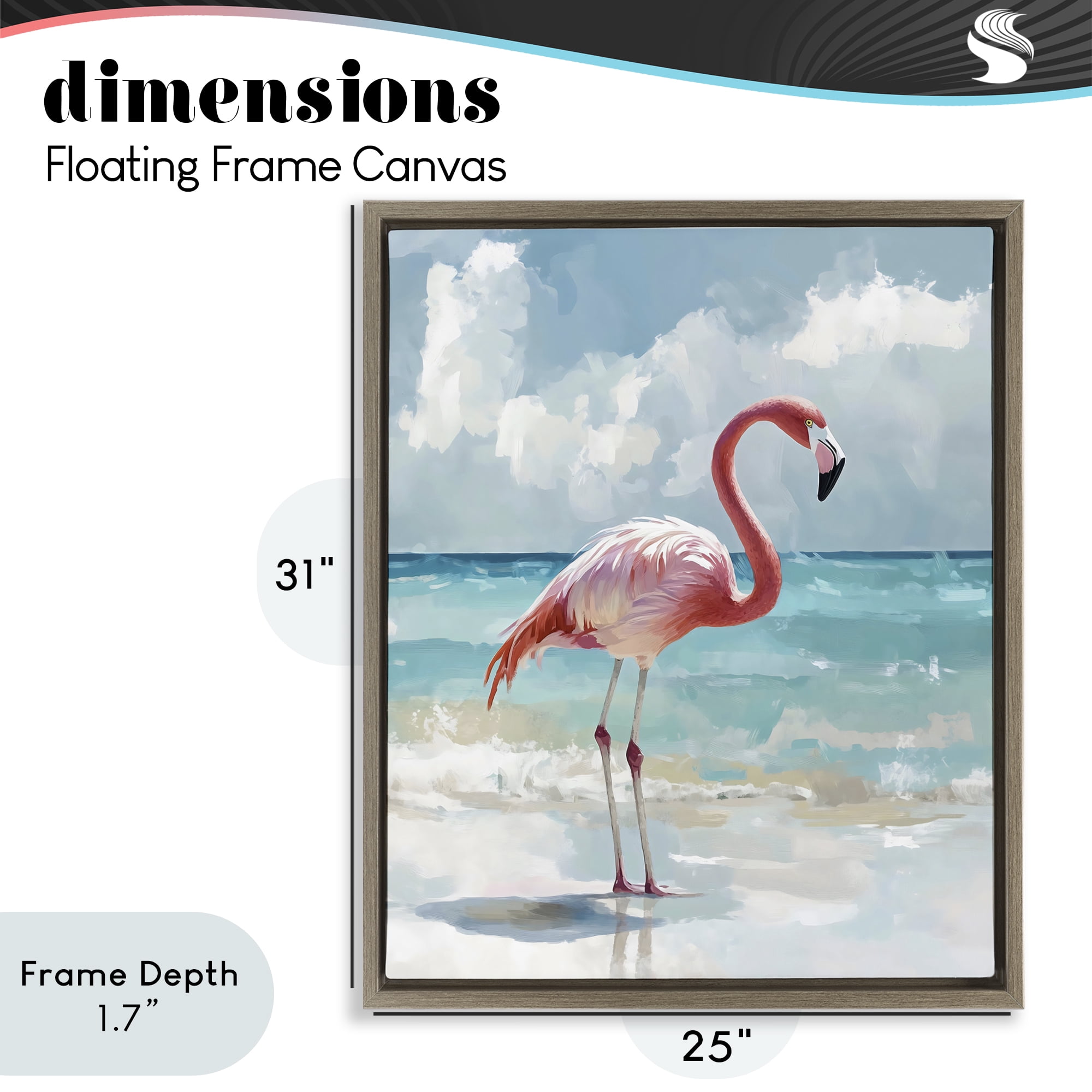 Stupell Industries Flamingo At Shore Brown Framed Floater Canvas Wall Art, design by The Prints Vibe