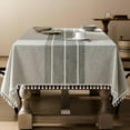 thumbnail image 2 of Rectangular dining table tablecloth waterproof and washable tassel rectangular cotton linen tablecloth wrinkle free dining table cover soft tablecloth 55X 55 inches, 4 seats, 2 of 6