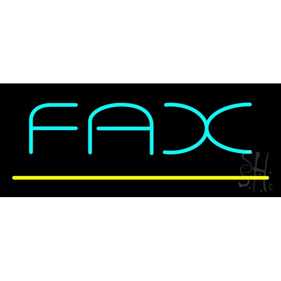 Turquoise Fax Yellow Line LED Neon Sign 10 x 24 - inches, Clear Edge Cut Acrylic Backing, with Dimmer - Bright and Premium built indoor LED Neon Sign for Computer & Electronics store decor.