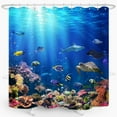 thumbnail image 3 of Ocean Underwater World Shower Curtain Colorful Tropical Fishes Turtle Coral in The Deep Sea Home Décor Waterproof Fabric 72Lx72W Inch Blue Plastic Hooks 12PCS, 3 of 6
