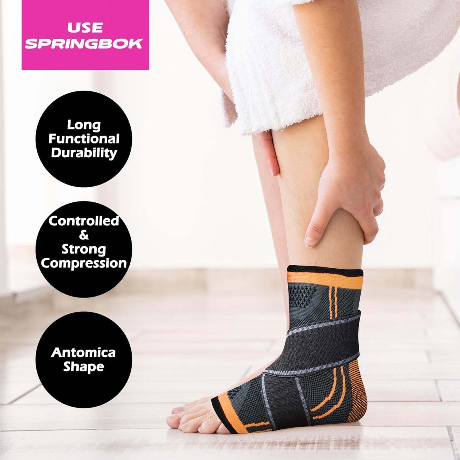 SPRINGBOK Ankle Support with Binder | Adjustable Compression Band for Men & Women | Band with Elastic Strap for Ankle Pain | Stretchable Ankle Wrap for Sports (Black) 1 Piece XL Size