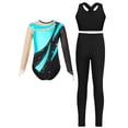 thumbnail image 3 of iiniim Kids Girls Ice Figure Skating Gymnastics Leotard Rhinestones Mesh Patchwork Bodysuit with Sleeveless Vest Turquoise 6, 3 of 7
