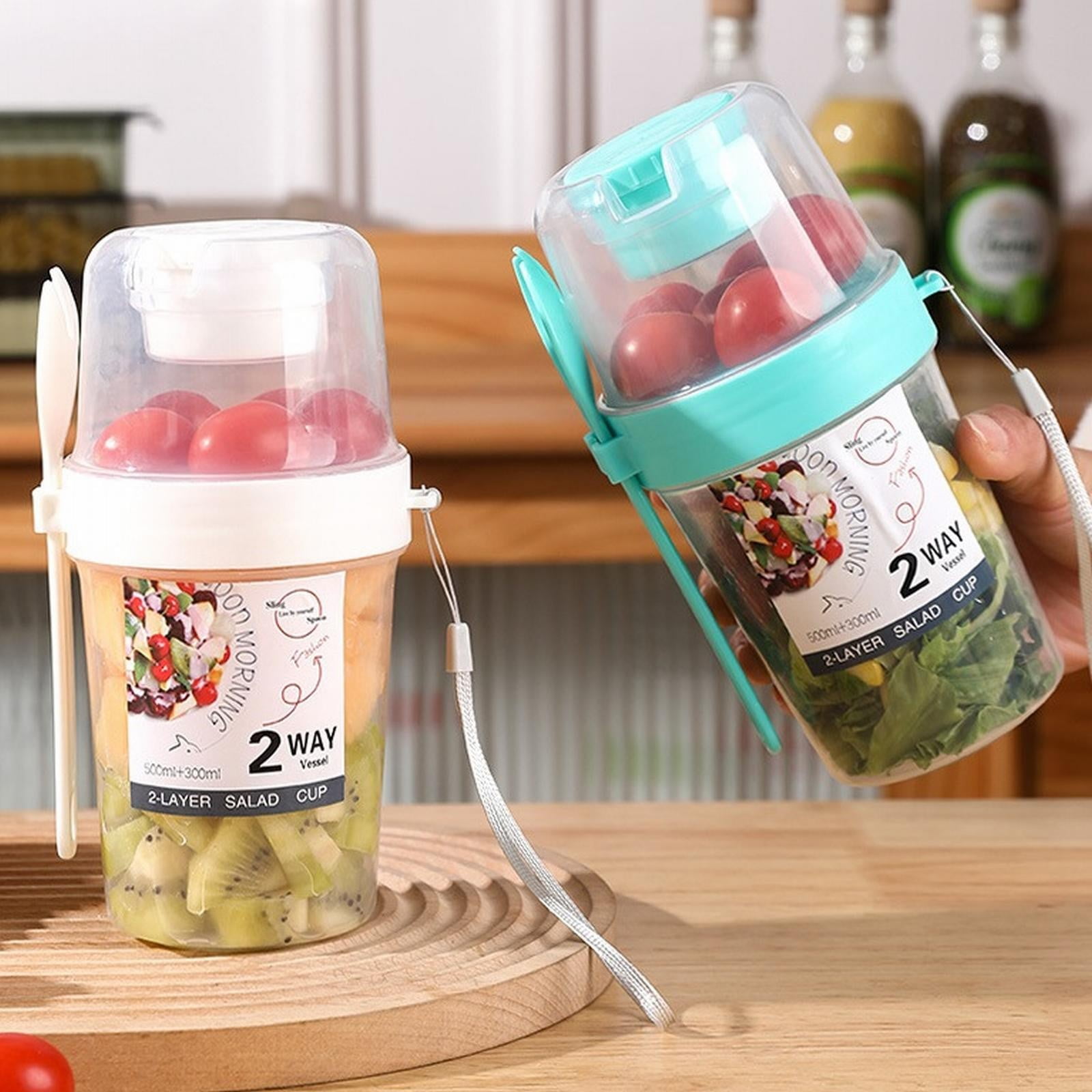 Pot à Yaourt à Emporter 150 Ml + 150 Ml - Avec Cuillère Pliable Et Dragonne - Récipient Double Compartiment Pour Collations, Céréales, Sauces - 10