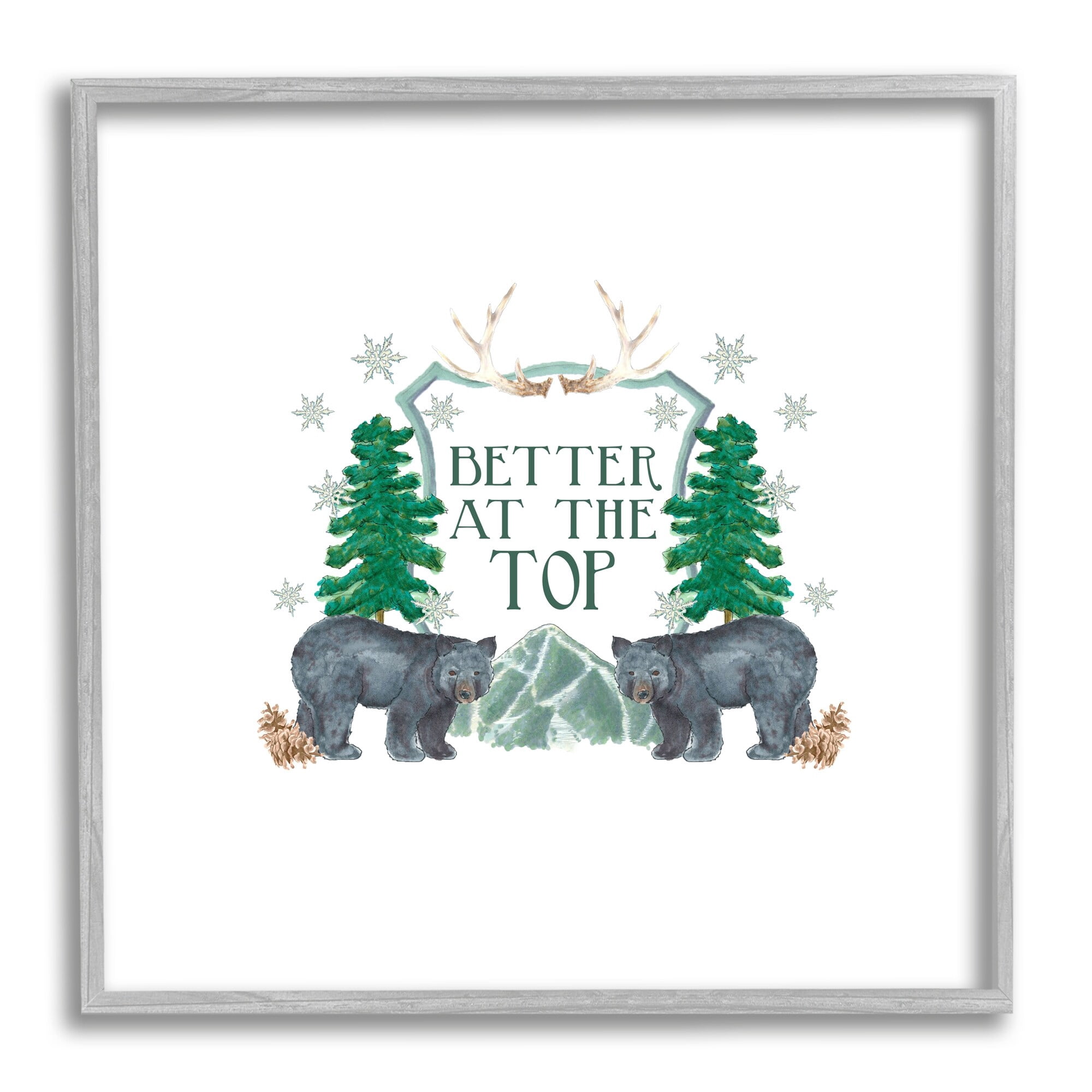 Stupell Industries Better At The Top Adventure Saying Bears Trees Scene Graphic Art Gray Framed Art Print Wall Art, Design by Dishique