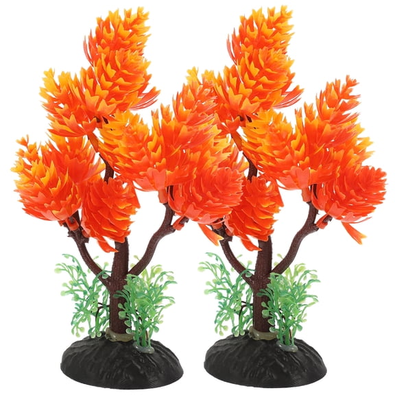 COMPUKAS Vivid Orange Artificial Fish Tank Plants Easy to Use Aquarium Decor 2Pcs