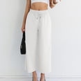 thumbnail image 4 of Jalioing Women's Wide Leg Pants Elastic Waist Drawstring Cotton Linen Casual Capri Trousers Fashion Loose Palazzo Pants, 4 of 5