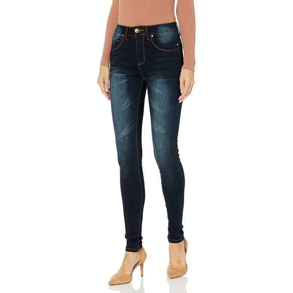 V.I.P. JEANS Women's Acid Washed Basic Five Pocket Skinny Jeans, Intense Blue, 7