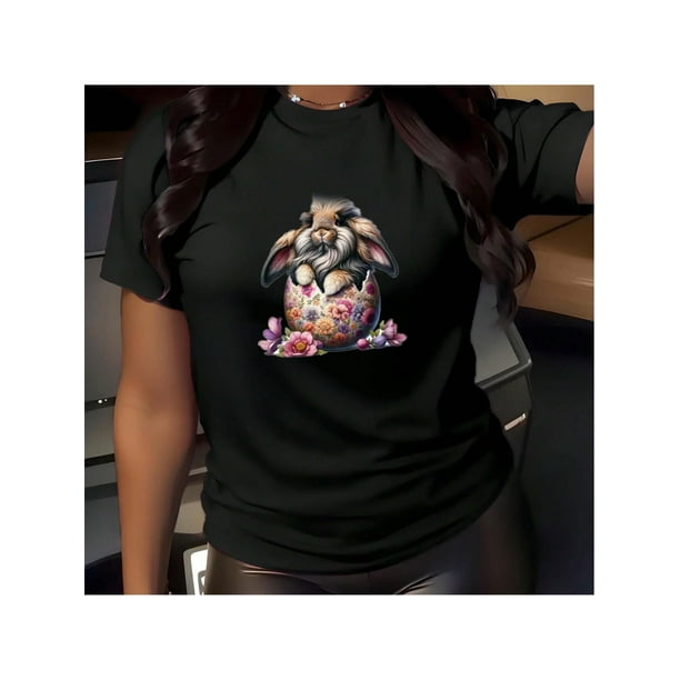 Easter Bunny Print T-Shirt For Men And Women Round Neck Cotton Short Sleeve Sports T-Shirt For All Seasons Tee For Adult, Men, Women, Teen, Teenager, Adolescent, Youth