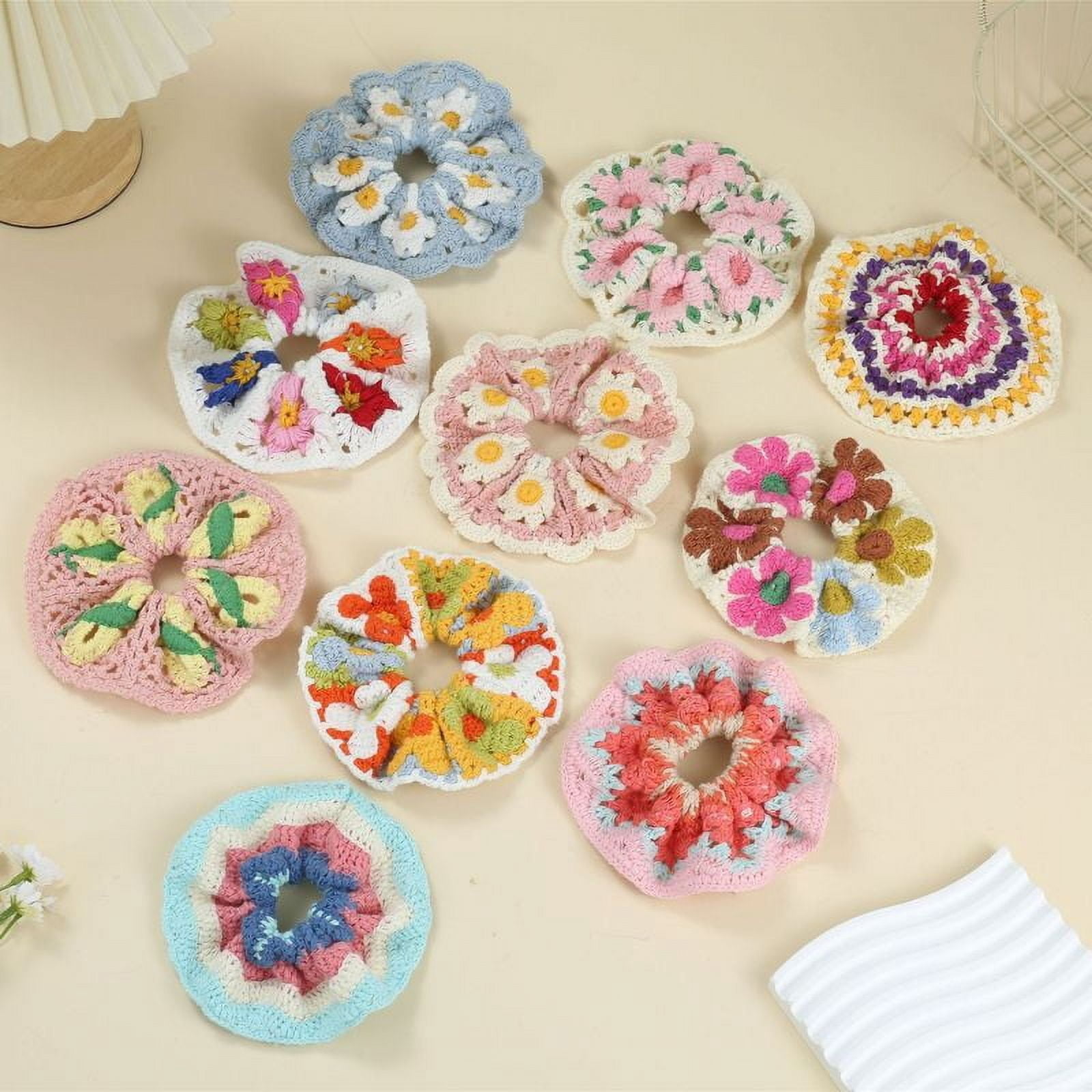 Korean-style handmade knitted big intestine hair tie, elegant pastoral bun hair accessory, sweet ponytail rubber band