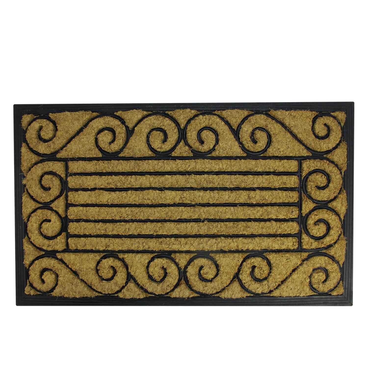 Decorative Black Rubber and Coir Outdoor Rectangular Door Mat 29.5" x
