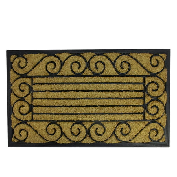 Decorative Black Rubber and Coir Outdoor Rectangular Door Mat 29.5" x