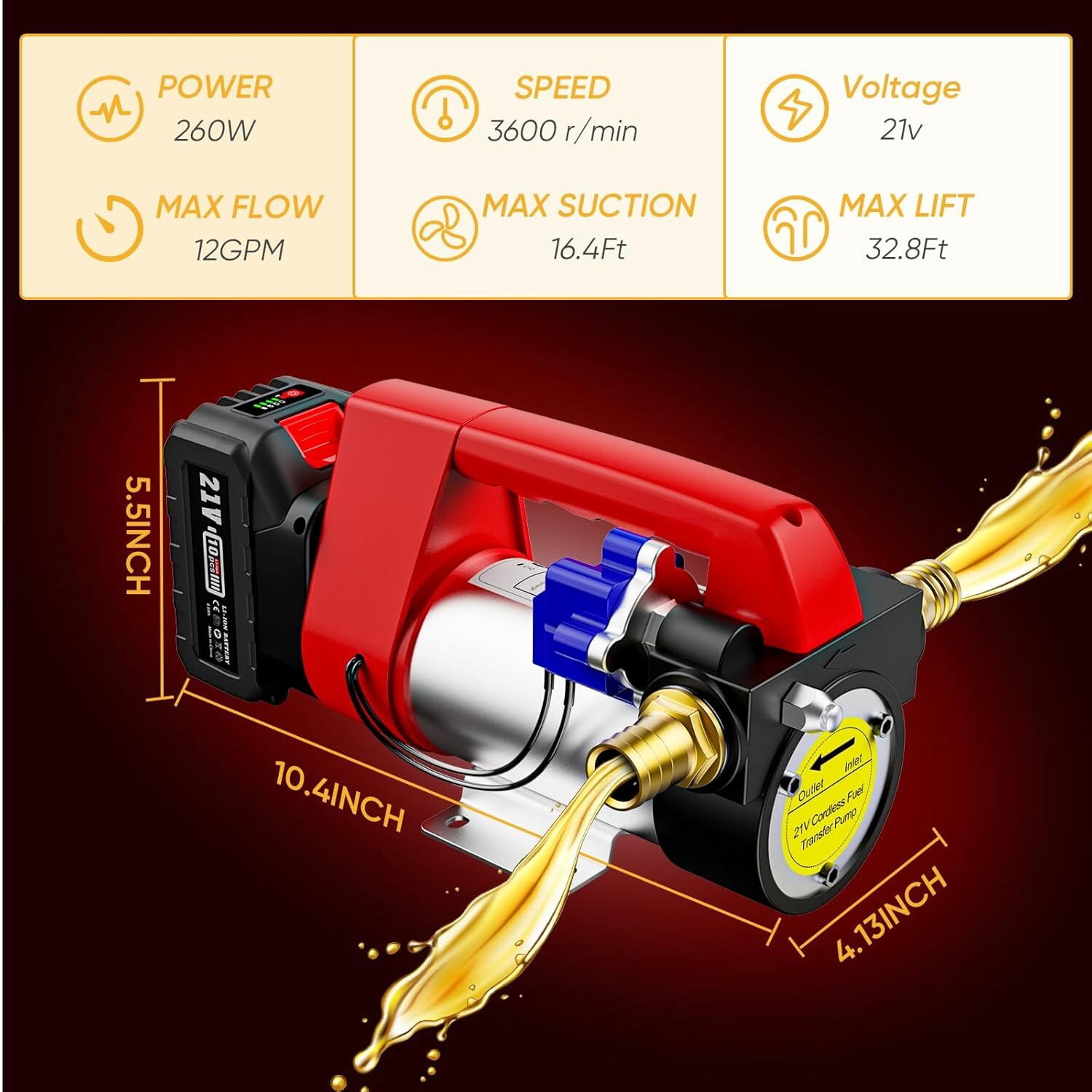 TaskStar 2PCS Combo Kit 1200N·m 1/2" Brushless Impact Wrench & 12GPM Cordless Fuel Transfer Pump, 21V with 3 Batteries for Car Truck RV Repair