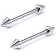 thumbnail image 1 of 2PCS 14G G23 Titanium Straight Barbell Spike Cartilage Earring Bars Nipple Ring Spiked Helix Piercing Jewelry Externally Threaded, 1 of 6