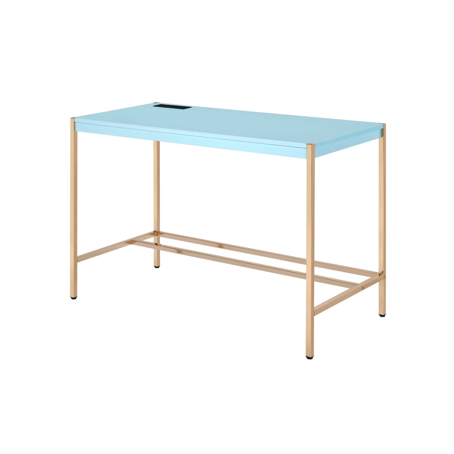 Modern Writing Desk with USB Port, Baby Blue & Gold Finish Minimalist Computer Desk for Home Office Bedroom Study