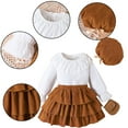 thumbnail image 2 of LYMAYTER Kids Girls Solid Colour Outfit 2PCS Toddler Fall Winter Long Sleeves Top+ Cute Skirt Set for 3 - 7 Years, 2 of 8