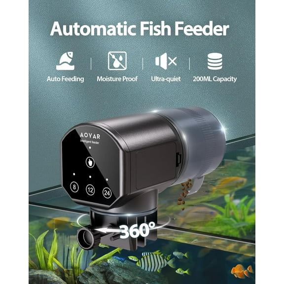 Automatic Fish Feeder Dispenser for Aquarium - 200ml Large Capacity Auto Feeder for Small  Turtle Betta Koi