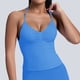 thumbnail image 2 of Camiseta deportiva sin costuras de nailon muy elástico para mujer: diseño sin espalda, copas extraíbles, detalle fruncido en la parte delantera, para yoga y fitness., 2 of 5