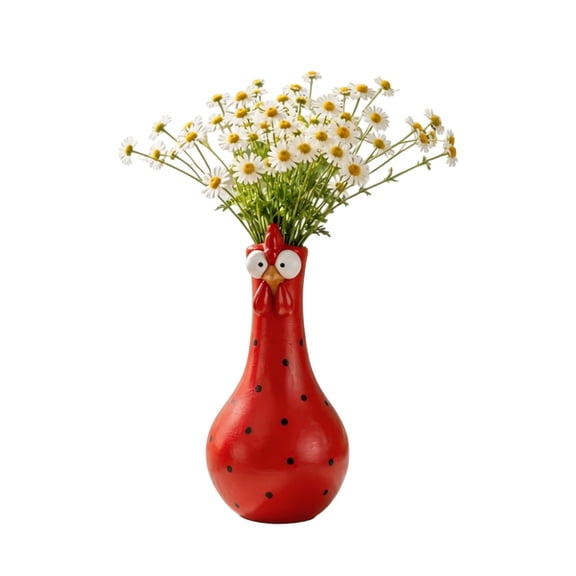 Whimsical Chicken Flower Vase, Cute Chicken Vase, Farmhouse Home Decor, Cute Decorative Vase for Kitchen Table, Shelf, Living Room & Country Style Gifts, Red