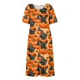 thumbnail image 4 of Domzest Womens Halloween Print Dress Crew Neck Pumpkin Ghost Bat Print Dresses with Pockets Short Sleeve Loose Fit Casual Midi Dress Saffron 3XL, 4 of 6