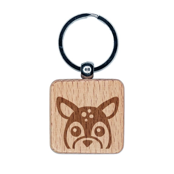 Peeking Deer Square Keychain Charm Tag - Engraved Wood