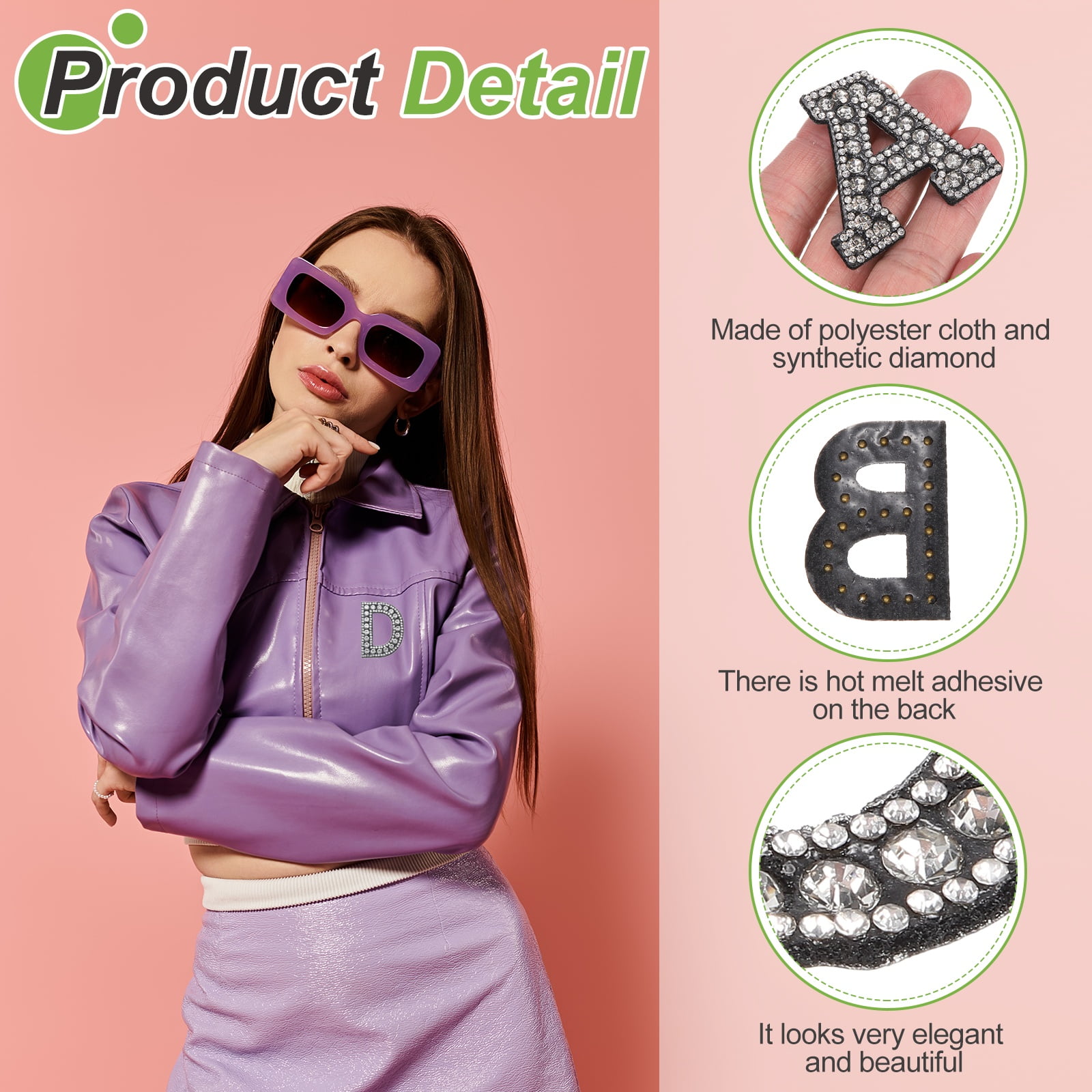 Uxcell 26pcs Letter Iron on Patch Decorative A-Z, Transparent Black Glitter Pearl Alphabet Applique Rhinestone English Letter for DIY Clothing Repair Hat Bag