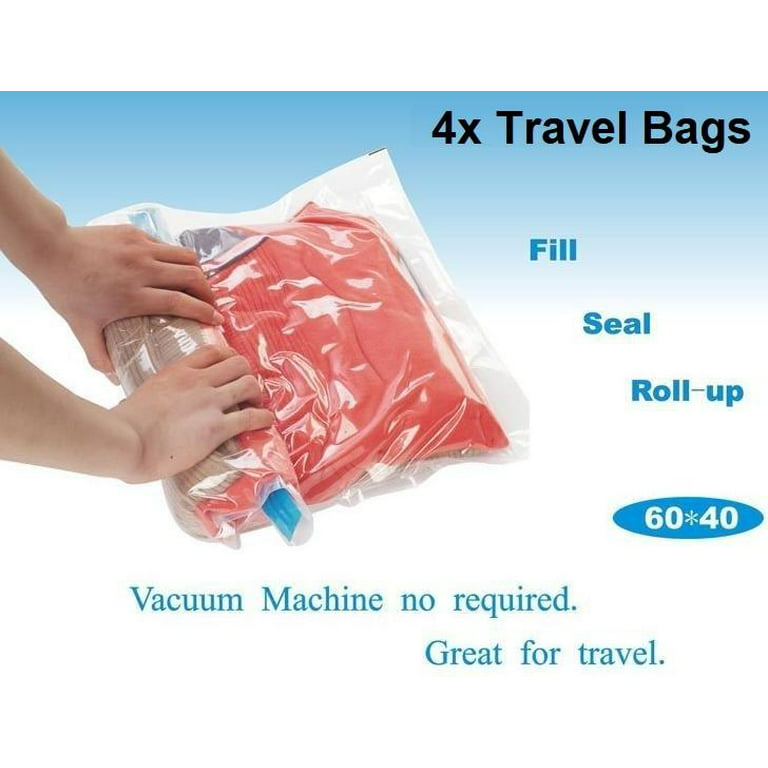 Roll Up Vacuum Storage Bags For Travel - 4 Pack Medium 60x40cm No Pump  Needed Compression Bags For Travel Suitcases, Save More Space In  Travelling, Re