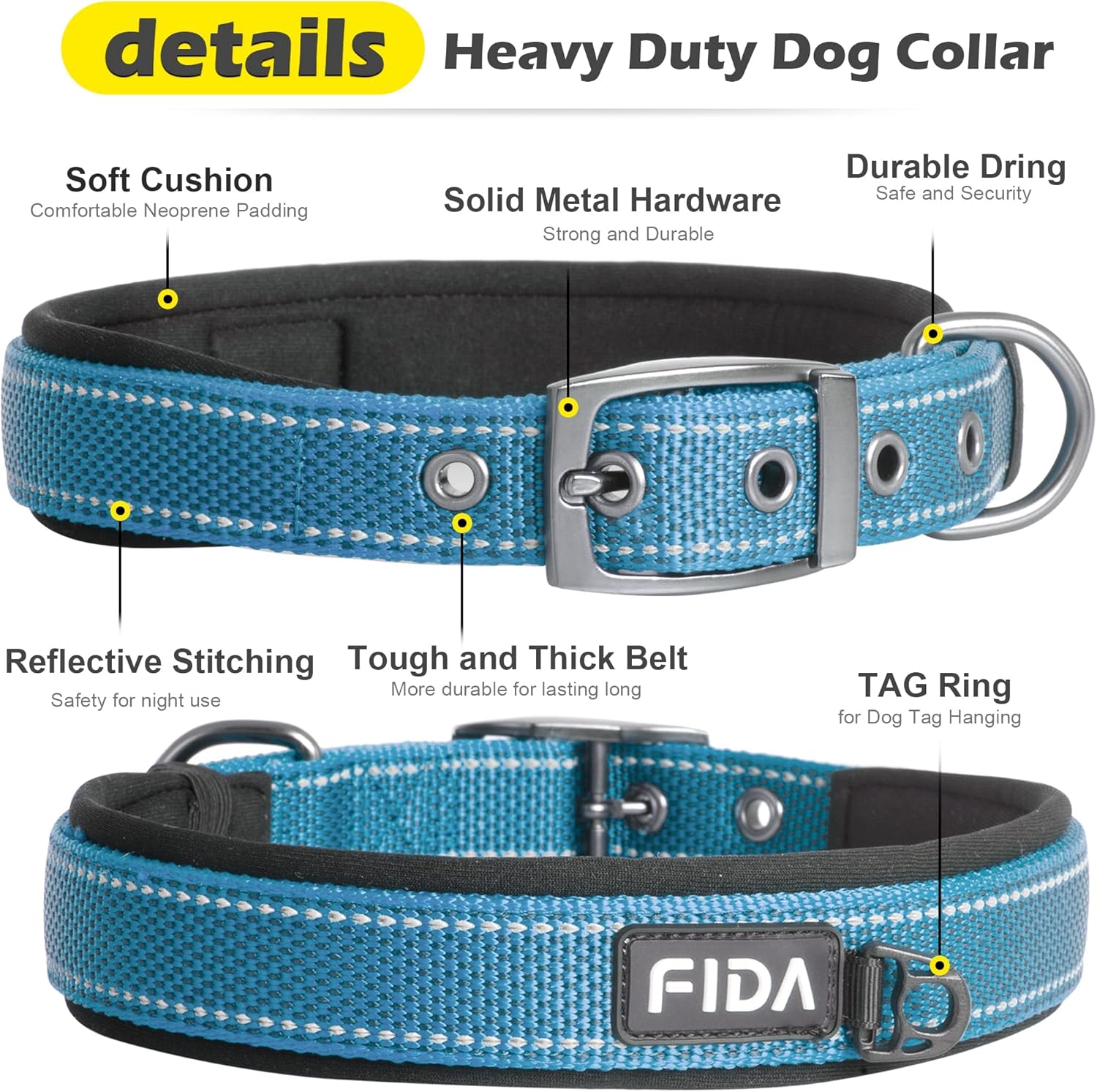 Fida Heavy Duty Dog Collar, Medium, Blue photo 3