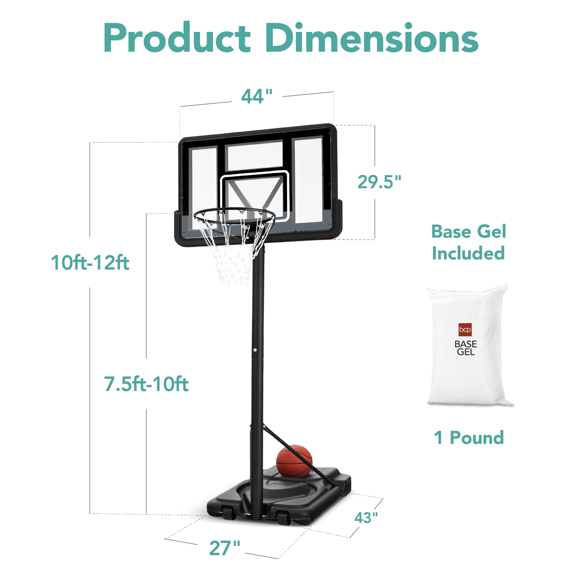 Best Choice Products Adjustable Regulation-Size Basketball Hoop, Portable Sport System w/ Fillable Base - Black/Gray