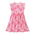 thumbnail image 1 of XIMIN Robe d'Été à Imprimé Floral pour Filles, Manches à Volants, Robe Midi Évasée Sans Manches, Robe Fluide de Plage pour Vacances, Tenue Décontractée Quotidienne (Rose Foncé, 2-3 Ans), 1 of 3