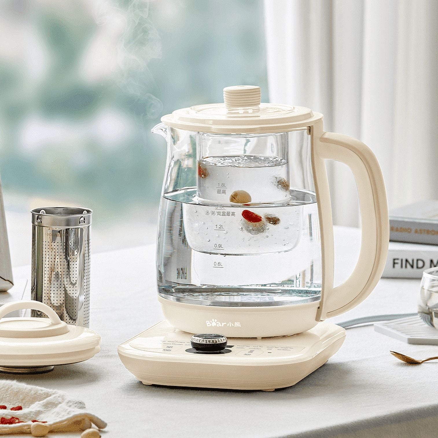 Bear Health- Care Beverage Tea Maker and Electric kettle with infuser, Durable 316 Stainless Steel & Glass Brew, 1.8L