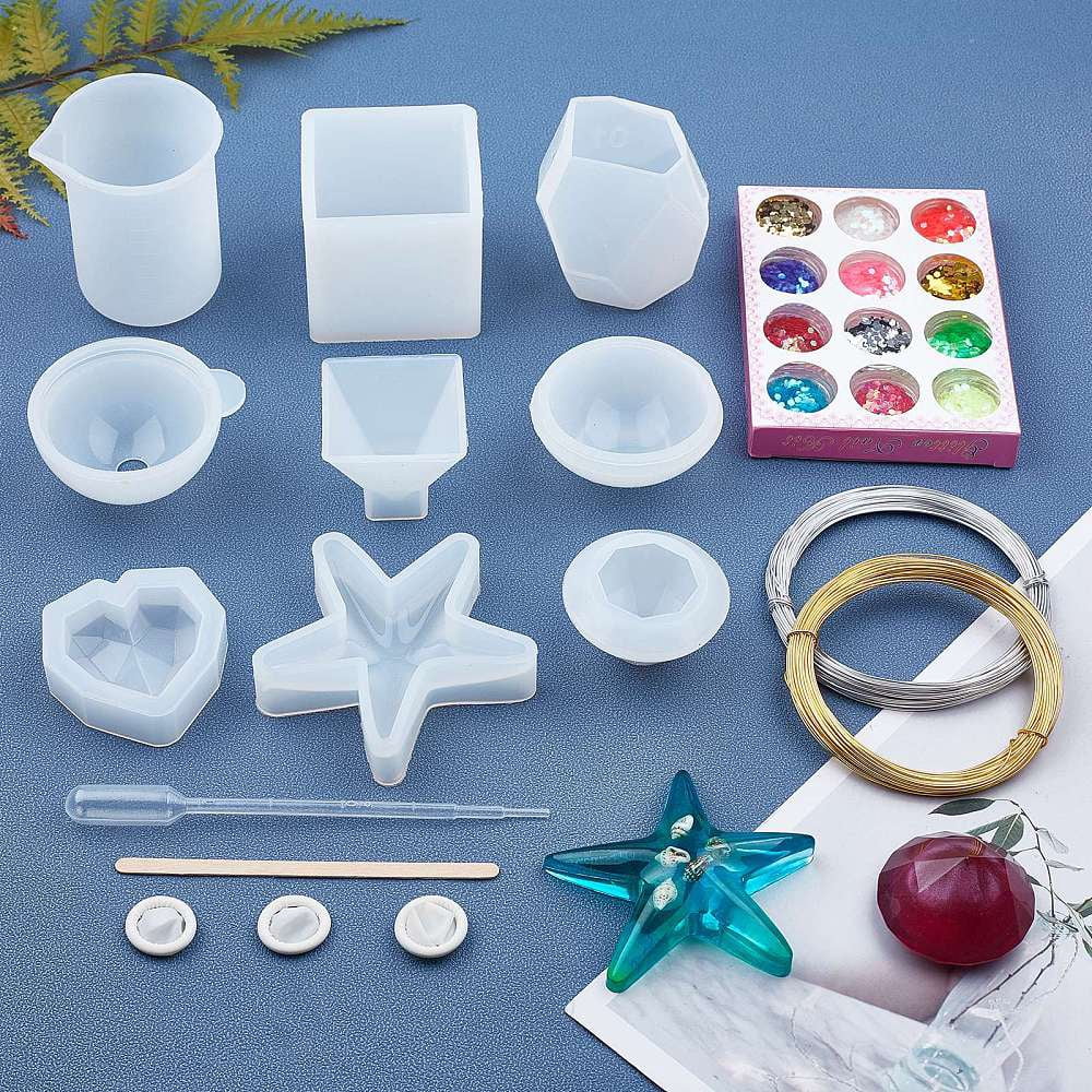 DIY Silicone Molds Resin Casting Molds with Aluminum Wire Birch Wooden Craft Ice Cream Sticks and Nail Art Sequins/Paillette White 7pcs/set