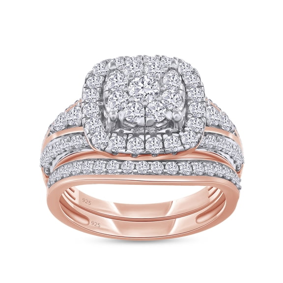 AFFY 1.25 Carat Round Moissanite Diamond Halo Bridal Set Wedding Ring 14k Rose Gold over Silver-4