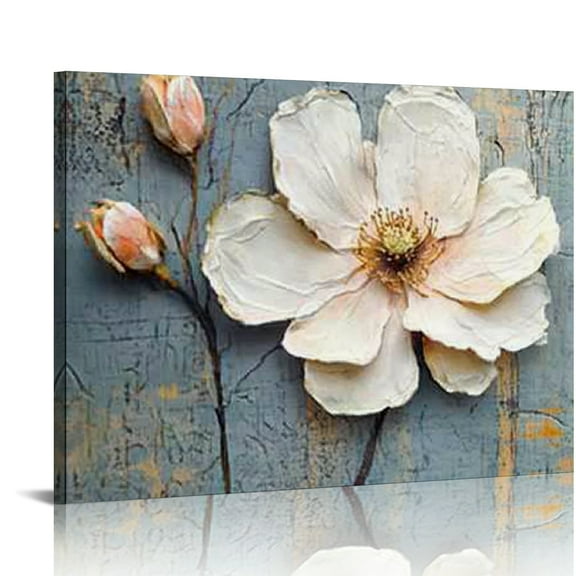 Patifu Gold Flower Canvas Wall Art for Living Room,Modern Wall Decor,Floral Oil Painting,Textured Large Wall Art Paintings Abstract Artwork Hang for Bedroom Home Office  20x16in
