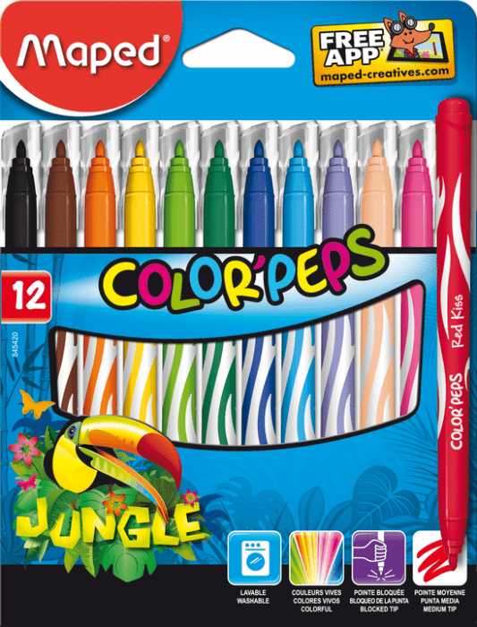 Maped Helix USA MAP845420 Jungle Fine Tip Ultrawash Markers, Assorted Color - Pack of 12