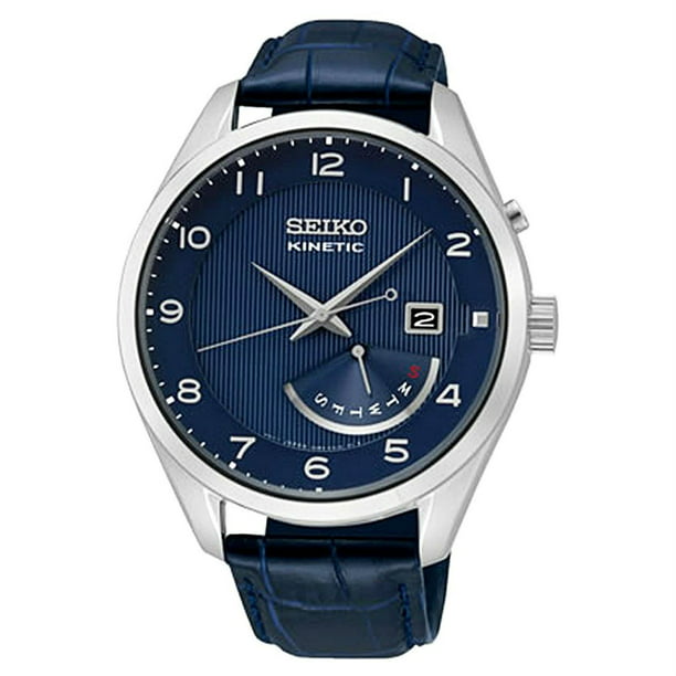 Seiko Men's 42mm Blue Leather Band Steel Kinetic Watch SRN061P1 -