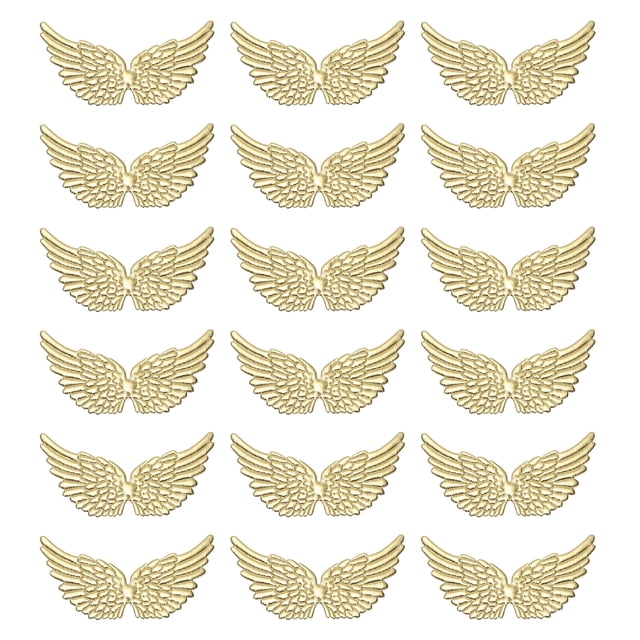 Uxcell 18Pcs Alas de Ángel para Manualidades, Pequeñas Alas de Ángel Doradas Brillantes de Tela, Parches para Coser en Manualidades DIY (5.3 Pulgadas)