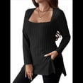 thumbnail image 1 of Camisas de Larga para Mujer, Blusas Casuales Modernas con Cuello Cuadrado, Suéteres Ligeros. Negro XXL, 1 of 7