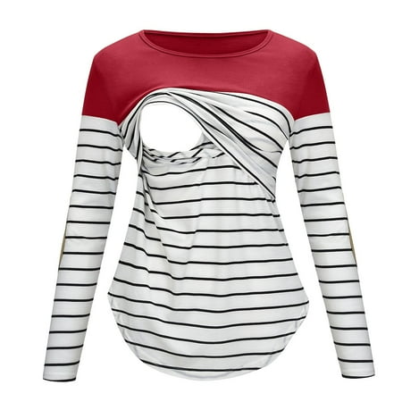 

EOPUING Women Maternity Long Sleeve Striped Nursing Tops T-shirt For Breastfeeding