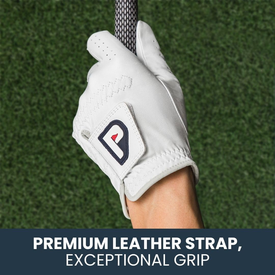 PUR3 Men's Cabretta Leather Golf Gloves with Putting Aim Ball Marker, Multi-Pack