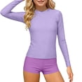 thumbnail image 3 of Odeerbi 3-14 Años Niñas 2 Piezas de Manga Larga Rash Guard Conjunto de Color Sólido Upf 50 + Traje de Baño de Surf Seco Rápido Con Pantalones Cortos, 3 of 7