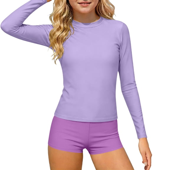 Girls 2 Pieces Rash Guard Long Sleeve Swimsuit UPF 50 Summer Beach Swimwear Athletic Tankini Sets for 3-14 Years