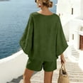 thumbnail image 4 of Cutuoiiu Women's Loose Fit Solid Color Cotton Linen Two Piece Set with V-Neck Batwing Top and Pocket Shorts for Summer Casual Wear Gifts, 4 of 8