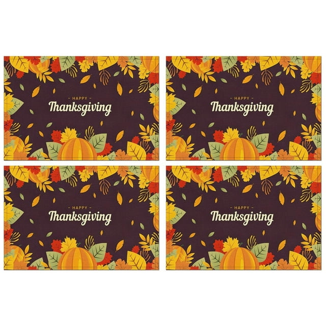 Happy Thanksgiving Maple Leaves Winter Placemats Set Of 4 Thanksgiving Harvest Fall Autumn Durable Linen Placemats 12 X 18 Inch Fall Table Mats for Kitchen Dining Table Mats